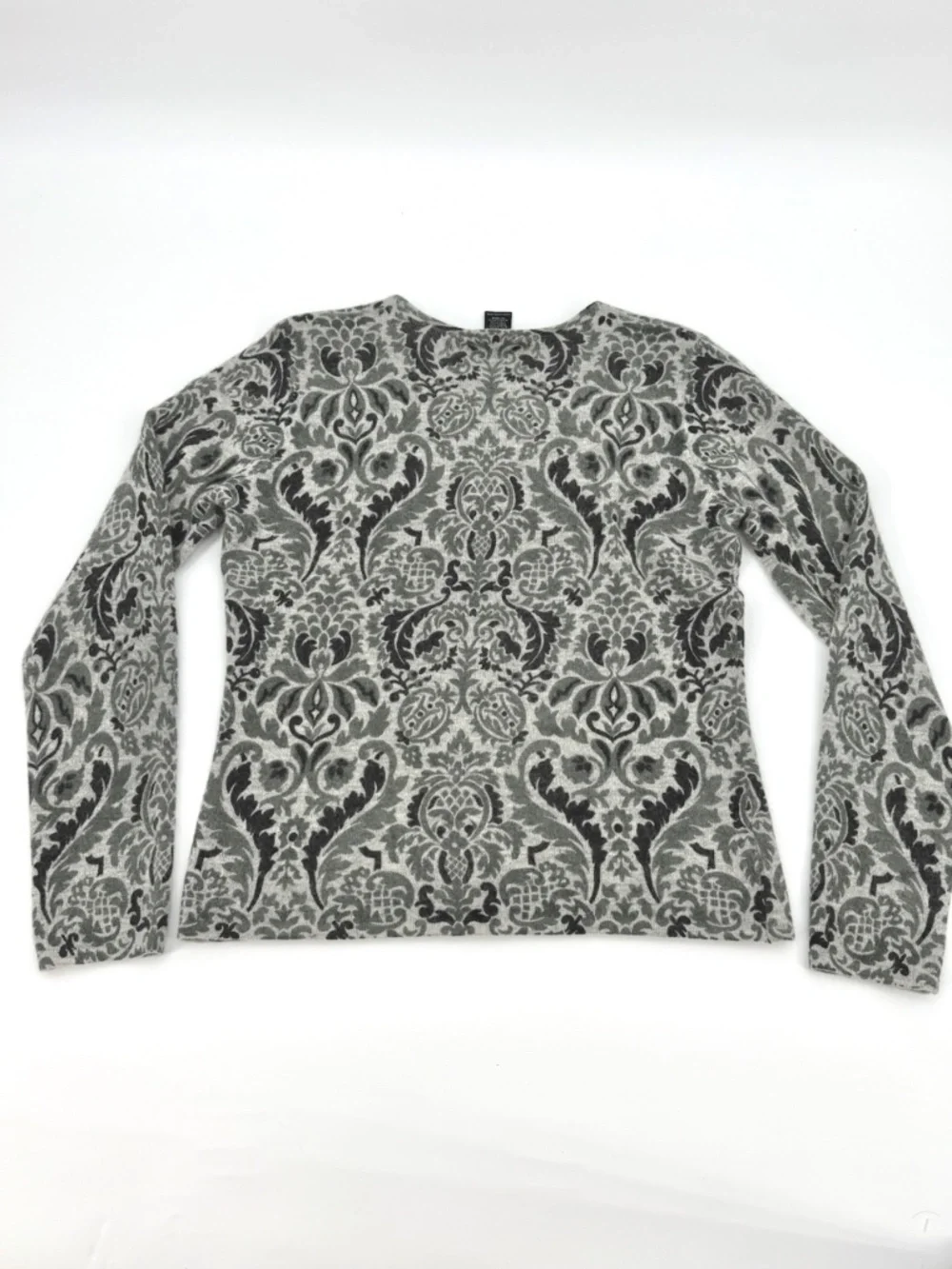 Sarah Spencer Lambswool Angora Knit Sweater Womens M Medium Damask Gray Vintage